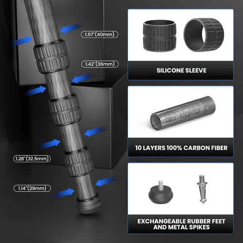 Vista 5 de Trípode horizontal de fibra de carbono WEYLLAN LX9 Trípode resistente para cámara, trípode de cámara profesional superior con brazo de extensión