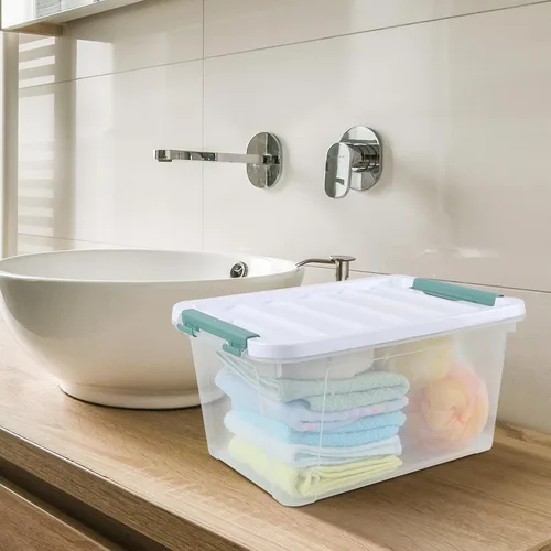 Vista 4 de Bolsas de almacenamiento de plástico transparente de 20 cuartos de galón con tapas, cajas de plástico con tapas, 4 paquetes