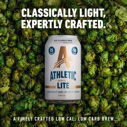 Vista 3 de Athletic Brewing Company Cerveza artesanal sin alcohol, baja en carbohidratos con cuerpo ligero de arroz y malta, combina con ensalada y pizza
