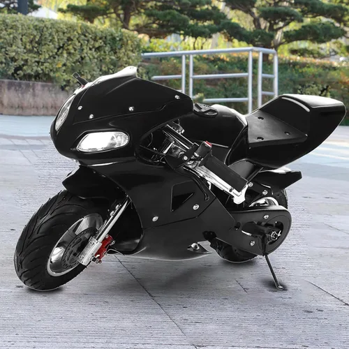 Vista 5 de Mini moto de gas, 2 tiempos, 49 cc, alto brillo, doble faro, manillar de goma, tanque de gasolina de 1.25 L, mini motocicleta, potencia fuerte, 170