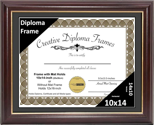 Vista 51 de Creative Picture Frames Marco para Diploma de Caoba con Borde Dorado de 12x16 pulgadas con Vidrio y Paspartú Negro y Colgadores de Pared Instalados