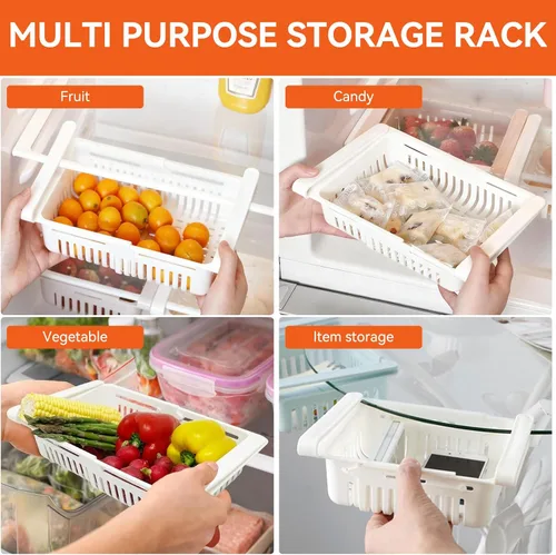 Vista 6 de Cyrank Organizador de cajones para refrigerador, cajón ajustable para refrigerador, caja de almacenamiento retráctil para refrigerador, estante