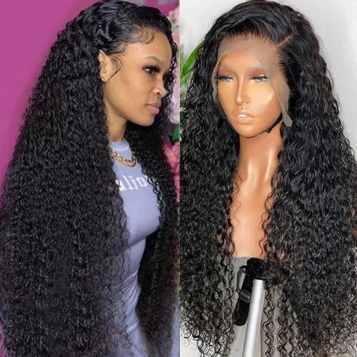Vista 8 de Pelucas con malla frontal de onda profunda 13x4, cabello humano pre-sacado, 180% de densidad, 9A, sin pegamento, pelucas de cabello humano mojadas