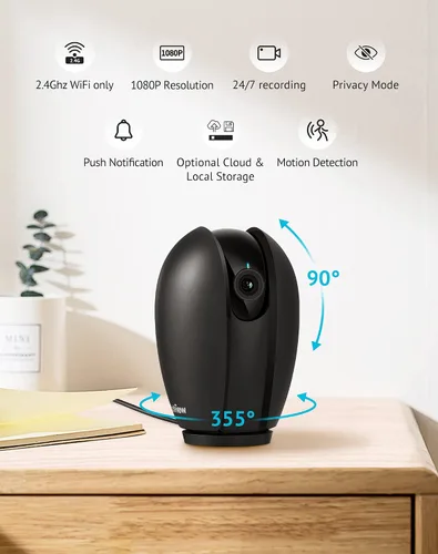 Vista 2 de LaView Cámara de seguridad, 360° Auto Patrol Interior Hogar Wi-Fi 1080P Pan-Tilt-Zoom WiFi Cámara con visión nocturna, audio bidireccional y Negro