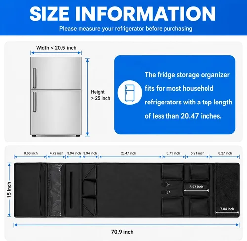 Vista 2 de Mini organizador de almacenamiento para refrigerador para dormitorio, 70.9 x 15 pulgadas, estante para refrigerador con rodillo de toalla de papel