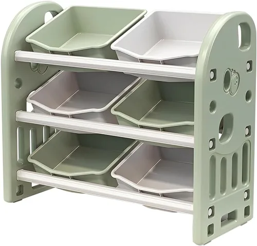 Vista 6 de Organizador de almacenamiento de juguetes para niños, estantes de 3 niveles, organizador de almacenamiento multifuncional para niños con 6 Verde