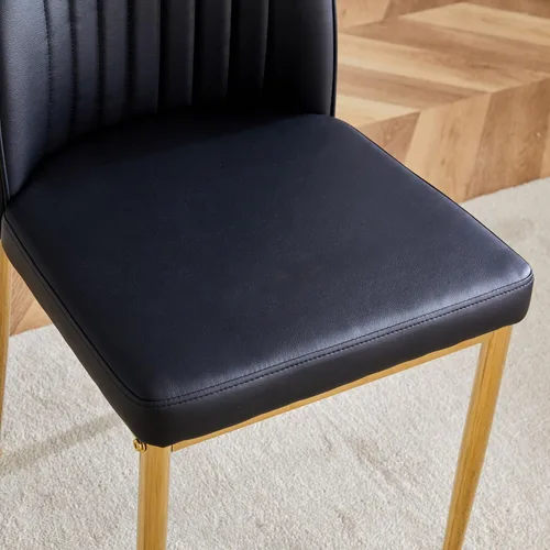 Vista 8 de Sillas de Metal Negro, Juego de 4 Sillas de Comedor Modernas con Cuero Sintético PU y Patas Cromadas de Alto Respaldo para Comedor, Cocina, Sala