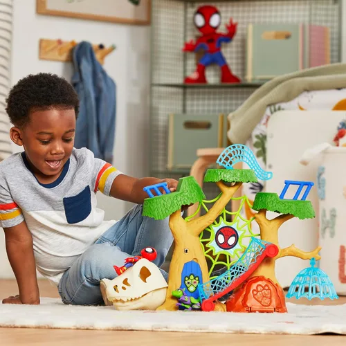 Vista 11 de Marvel Spidey and his Amazing Friends Dino-Webs Treehouse Playset, Spider-Man & Goblin Raptor - Juego de figuras de acción a escala de 4 pulgadas, a