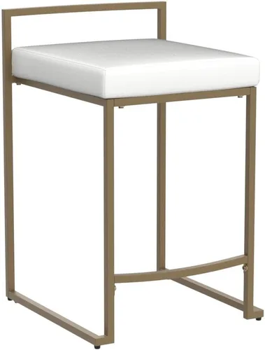 Vista 6 de Crosley Furniture Harlowe - Juego de 2 taburetes de bar tapizados con altura de mostrador, cocina y comedor, crema y dorado