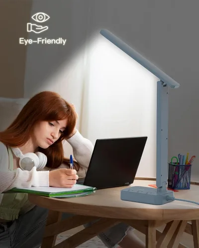 Vista 6 de Addtam Lámpara LED de escritorio, tira de alimentación con 3 tomas, 4 puertos de carga USB (2 USBC), 4 modos, lámpara táctil de 5 niveles de brillo