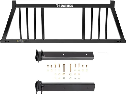 Vista 5 de RealTruck Backrack Marco de Estante Semi-Persianas + Kit de Hardware para uso con Caja de Herramientas de 21", Combo Sin Perforación, Negro