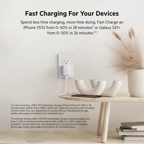 Vista 2 de Belkin Bloque de cargador USB C de 20 W, USB-C PD, PPS carga súper rápida - Samsung Galaxy S25, Apple iPhone 17, Air, Pro, Pro Max, iPad, AirPods