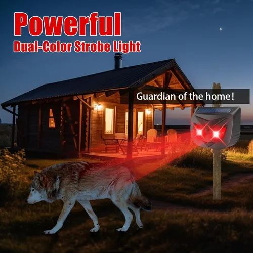 Vista 3 de Repelente solar de animales actualizado 2025 para exteriores, disuasorio de coyote para patio, luces disuasorias nocturnas efectivas para ojos