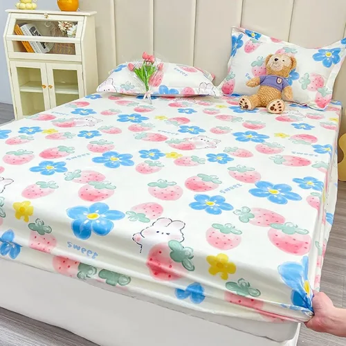 Vista 5 de Sábana bajera tamaño individual suave y acogedora, de algodón lavado, de algodón cepillado, para dormitorio de niños y niñas, funda de almohada