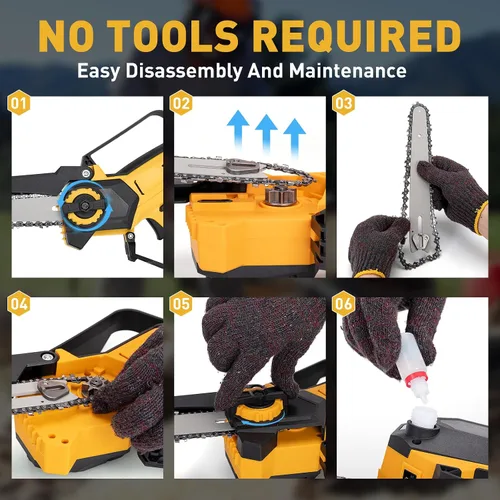 Vista 6 de Mini motosierra inalámbrica para batería Dewalt 20V MAX, 8" y 6" 2-EN-1 motosierra eléctrica sin escobillas de 400W con baterías de 3000mAh y sierra