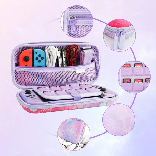 Vista 2 de GLDRAM Purple Carrying Case Compatible with Nintendo Switch OLED, Cute Accessories Kit with Travel Case, Switch OLED Protective Shell, Screen