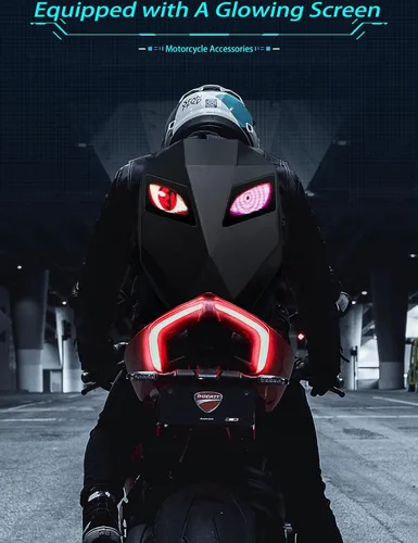 Vista 5 de Mochila de motocicleta LED personalizable, mochila LED rígida impermeable para hombres, mochilas con casco de caballero genial con ojos de diablo (B)