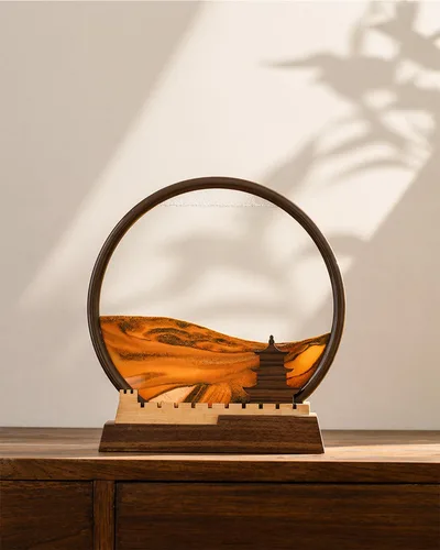 Vista 2 de BelaRola Arte de arena móvil para adultos, imagen de paisaje de arena de movimiento líquido con base de madera de gran pared, decoración