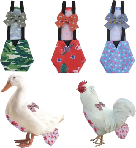 Vista 9 de MANON ROSA Pañales de pollo, gallinas bantam, juego de 3 piezas reutilizable con corbatín para aves de corral, pañales lavables e impermeables