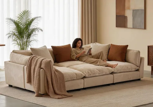 Vista 37 de Iroomy Oversized Modular Sectional Sofa, Chenille Cloud Couch, Deep Comfy Seat, 4-Seater Sofas, Couches, Living Room, Beige