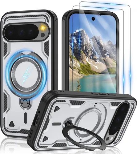 Vista 74 de Gritup fro Funda para Google Pixel 9A, funda protectora magnética de grado militar compatible con Mag-Safe, 2 protectores de pantalla HD, soporte