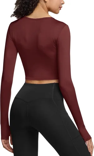 Vista 9 de ATHLIO Camiseta deportiva de compresión para mujer, ajuste fresco y seco, manga larga, para entrenamiento, gimnasio, yoga