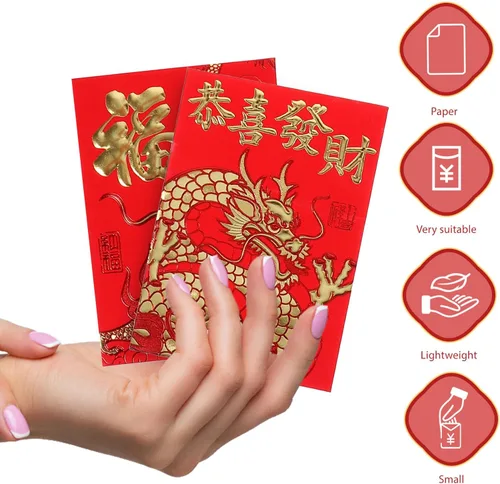 Vista 4 de Paquete de 60 sobres rojos chinos para Año Nuevo Lunar Hong Bao 2024 Año del Año del Año del Dinero para Festival de Primavera Boda Cumpleaños