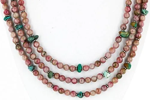 Vista 5 de Grande $380al por menor etiqueta auténtico 3Strand fabricado por Charlene Little Navajo plata turquesa Natural collar de ágata nativo americano rosa