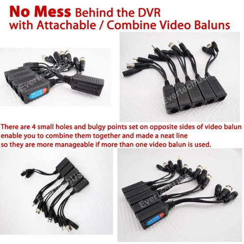 Vista 7 de Evertech 8 megapíxeles HD-CVI/TVI/AHD/CVBS Passive Video Audio Power Balun Cat5 Cat6 Transmisor de datos vía cable UTP - 4 pares