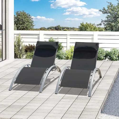 Vista 17 de domi outdoor living Domi - Juego de 2 sillas de salón de aluminio para exteriores con 5 posiciones ajustables, tumbona al aire libre para piscina