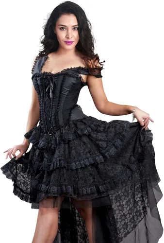 Vista 4 de Kimring - Vestido de corsé estilo victoriano steampunk para mujer disfraz de cancán o bailarina