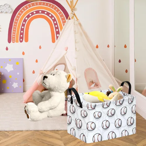 Vista 2 de Cesta de almacenamiento vacía para niños, organizador de almacenamiento impermeable de béisbol, cestas plegables con asas para mujeres, cesta