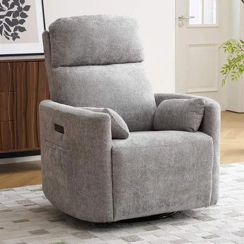 Vista 24 de Sillón reclinable eléctrico de gran tamaño con masaje y calor, sillón reclinable giratorio con reposacabezas ajustable, silla reclinable planeadora
