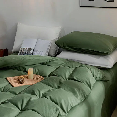 Vista 2 de JELLYMONI Funda de edredón verde tamaño individual - 100% algodón lavado con textura de lino, funda de edredón con textura, juego de ropa de cama