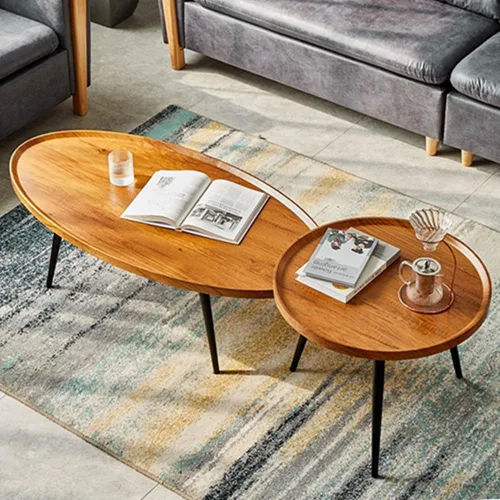 Vista 5 de Mesa de centro de madera moderna para sala de estar Mesa de centro ovalada moderna para sala de estar 32