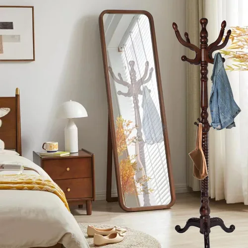 Vista 7 de Perchero de madera independiente, colgador de árbol de pasillo con ganchos de resina, perchero ajustable y resistente para colgar ropa, bolsos