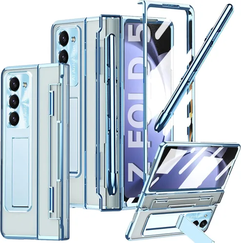 Vista 11 de Funda transparente para Samsung Galaxy Z Fold 3 con soporte para bolígrafo S y bolígrafo, diseño de una pieza con protector de bisagra Protector