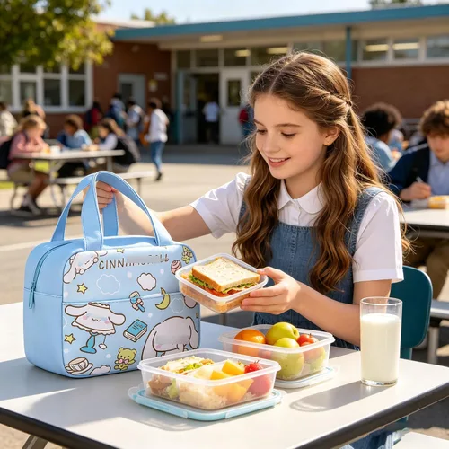 Vista 2 de Roffatide Bolsa de almuerzo de anime a prueba de fugas, impermeable, reutilizable, contenedor de almuerzo para picnic (azul)