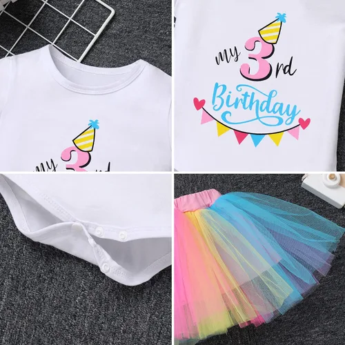 Vista 5 de ODASDO Juego de tutú para fiesta de 1, 2 y 3 cumpleaños para niñas pequeñas, 3 piezas