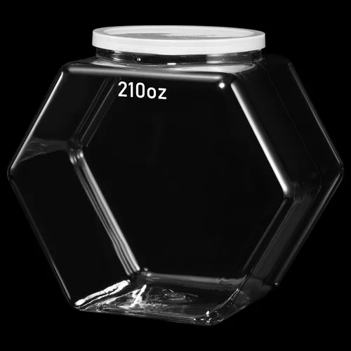 Vista 7 de Uiifan 1 Pieza Tarro Hexagonal de Plástico para Dulces con Tapa Tarro de Galletas Recipientes Hexagonales Transparentes para Dulces para Aperitivos