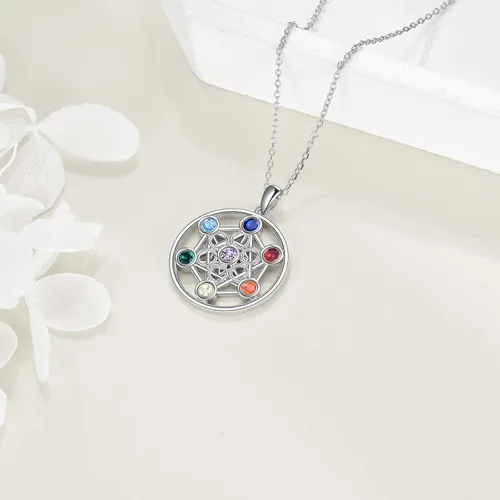 Vista 3 de YFN Collar de plata de ley con 7 chakras, colgante de piedras preciosas espirituales, joyería de yoga para mujeres y hombres
