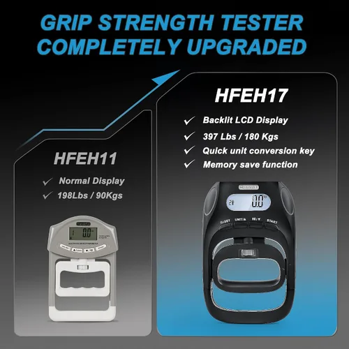 Vista 4 de Handeful Digital Grip Strength Tester, dinamómetro de mano de 397 libras, negro 397 lb Capacity; 0.2 lb Increments; 19 Memory Records; Adjustable