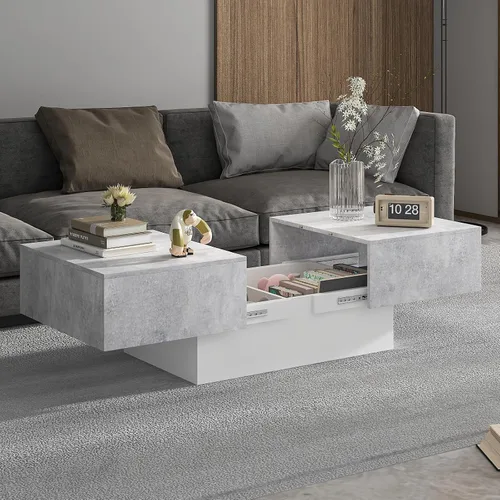 Vista 10 de Mesa de café negra moderna con almacenamiento oculto para sala de estar, mesa central rectangular de sala de estar con tapa deslizante y luces LED