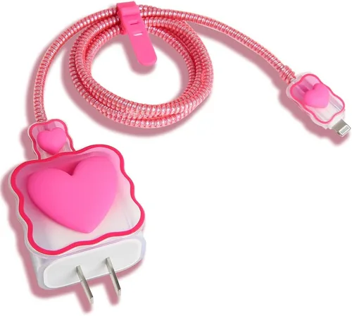 Vista 30 de Compatible con iPhone de 18 W/20 W, funda de cargador USB-C, bonito protector de cargador suave transparente con ondas de corazón 3D, bonito