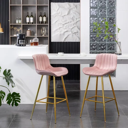 Vista 12 de Sidanli Blue - Juego de 2 taburetes de bar de terciopelo de 24 pulgadas con reposapiés, sillas de bar modernas para el hogar, isla de cocina, comedor