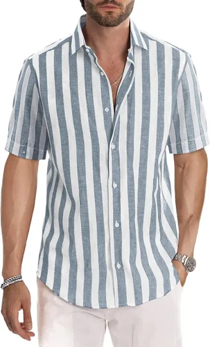 Vista 138 de JMIERR Camisas de vestir a rayas con botones y manga corta para hombre
