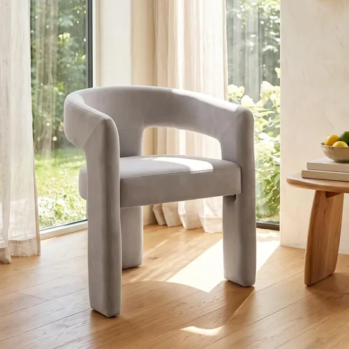 Vista 21 de Silla de Comedor Moderna de Chenille Tipo Barril Tapizada en Tela para Comedor con Brazo, Cómoda Silla Auxiliar de Acento para Cocina/Sala de Beige