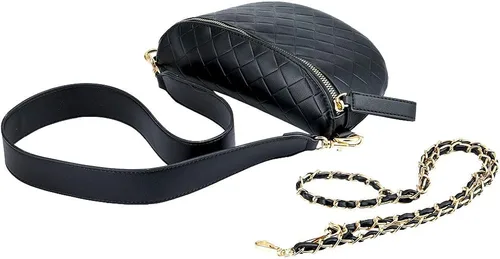 Vista 5 de BELLSPIN Riñonera cruzada para mujer, bolsa de hombro acolchada, piel vegana con correa de cadena dorada