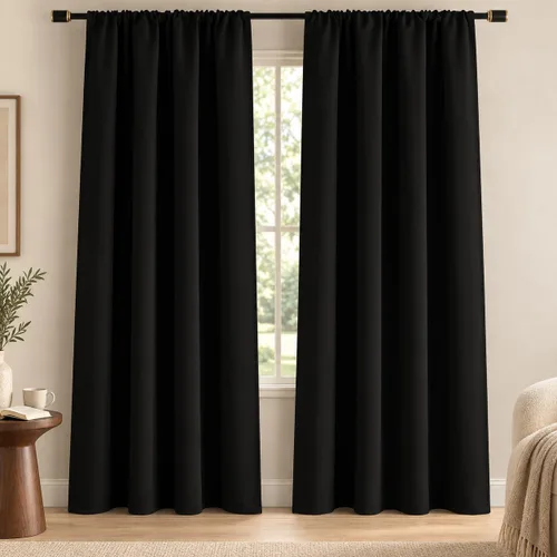 Vista 19 de IGEMAEVE Cortinas opacas para dormitorio, color beige, 52 pulgadas de ancho