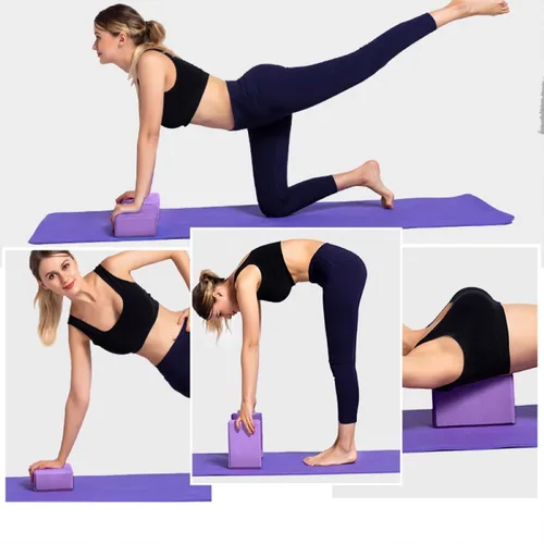 Vista 6 de Muka Bloque de yoga personalizado azul ejercicio ejercicio ejercicio fitness ladrillo, grabado Pilates Stretch Brock